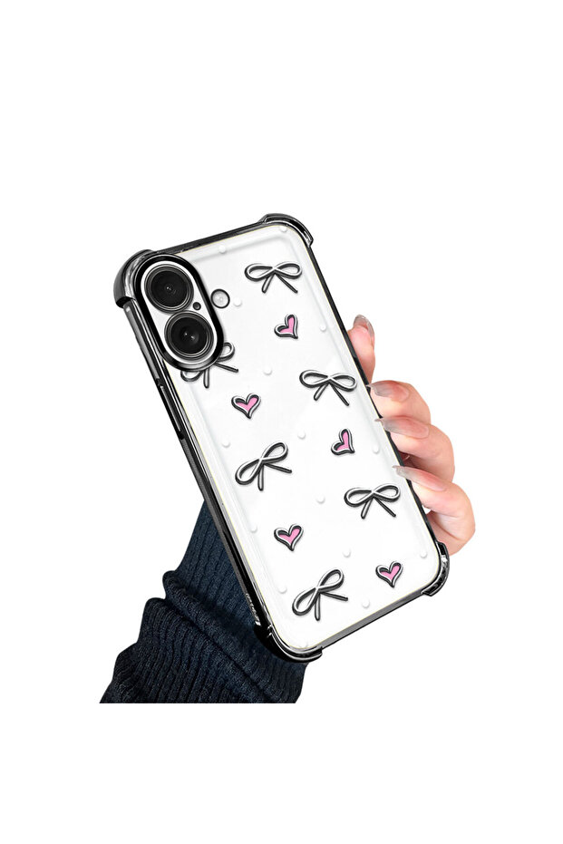 حافظة حماية من السيليكون الشفاف المتوافقة مع iPhone 16 بأنماط قلب - 2