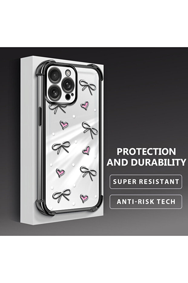 iPhone 16 Pro Max Compatible Transparent Silicone Flutter Protective Case Heart Patterns - 3