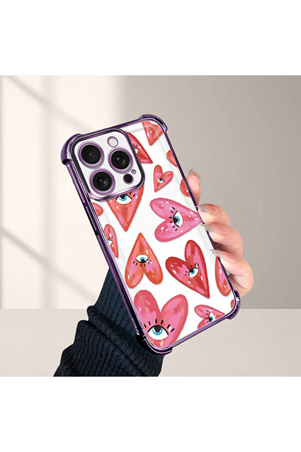 iPhone 16 Pro Compatible Transparent Silicone Flutter Protective Case Evil Eye Pattern - 4