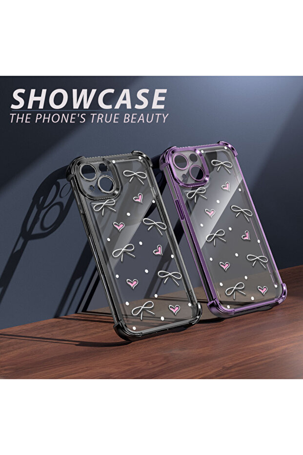 iPhone 12 Compatible Transparent Silicone Flutter Protective Case Heart Patterns - 8