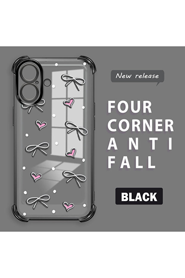 حافظة حماية من السيليكون الشفاف المتوافقة مع iPhone 16 بأنماط قلب - 1