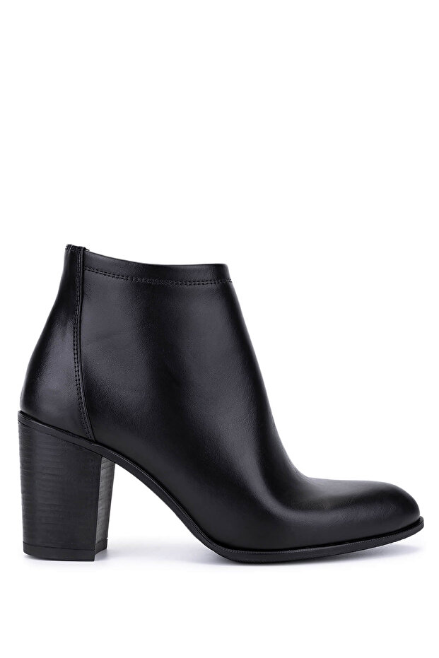 Women's Genuine Leather Black Leather Heeled Boots