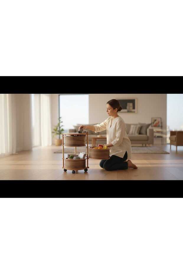 AHŞAP SEBZELİK ORGANİZER 3 KATLI AKÇA - 6