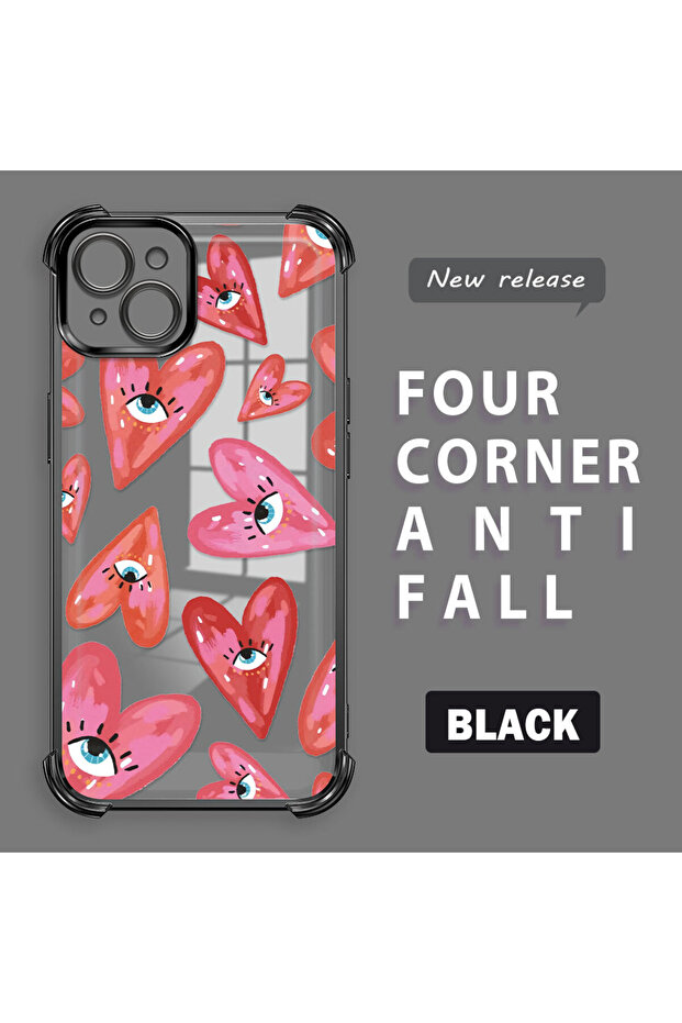 iPhone 15 Plus Compatible Transparent Silicone Flutter Protective Case Evil Eye Pattern - 1