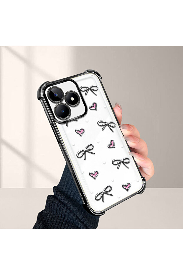 حافظة حماية من السيليكون الشفاف المتوافقة مع هاتف Realme Note 50 بأنماط قلب - 4