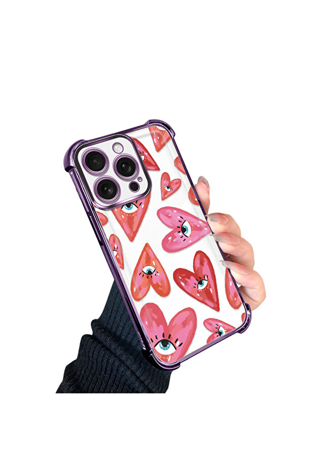 iPhone 16 Pro Compatible Transparent Silicone Flutter Protective Case Evil Eye Pattern - 2