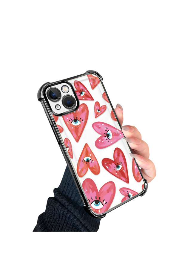 iPhone 13 Compatible Transparent Silicone Flutter Protective Case Evil Eye Pattern - 3