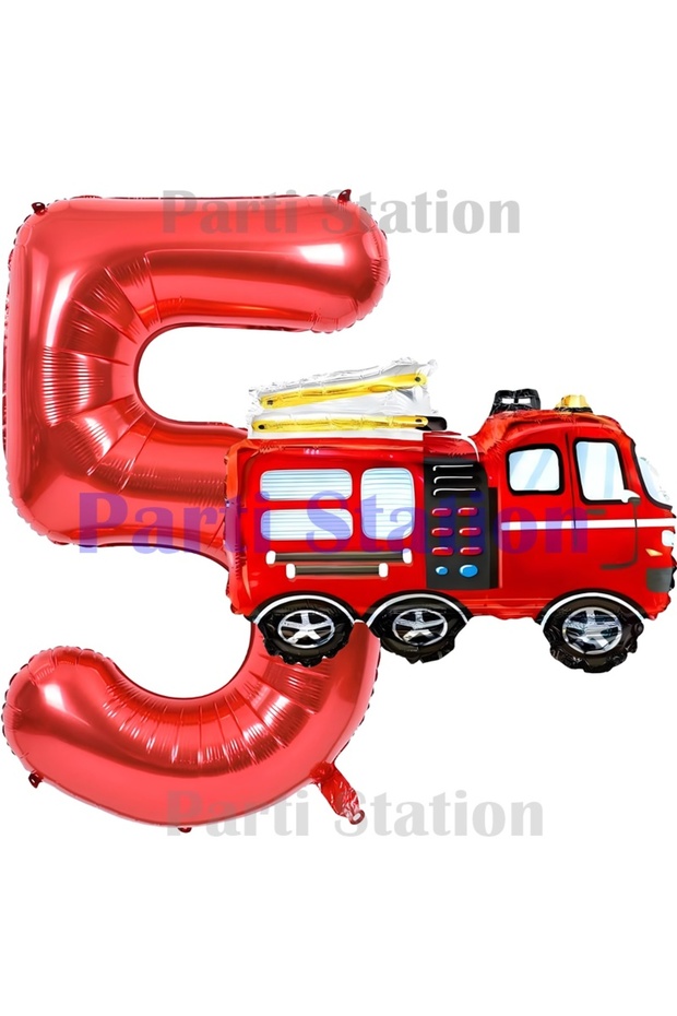 Fireman Fire Department Concept 5 Year Old Red Foil Number Balloon Set