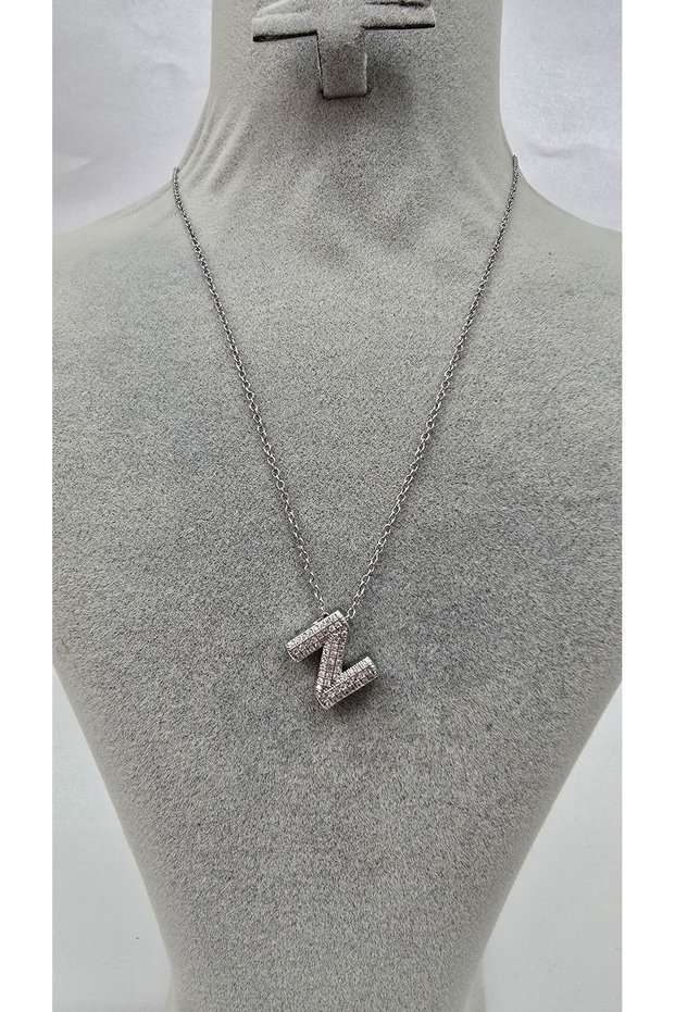 Stainless Steel Silver Color Zircon Stone Letter Necklace -Z- Letter