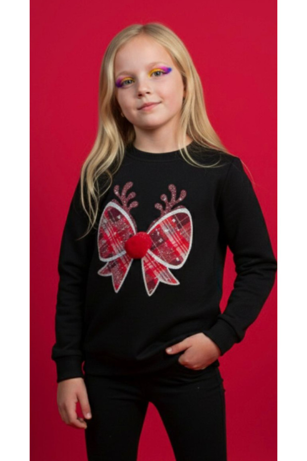 Girl's christmas-themed sweatshirt with front bow detail - bre-22533