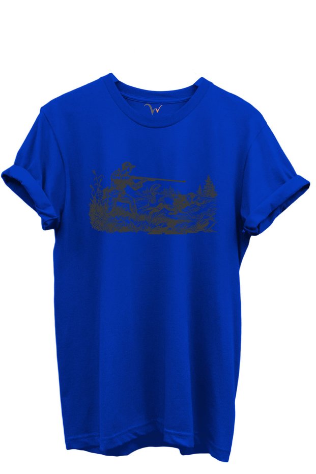 Outdoor Hunting Hunter and Hunting Dogs Patterned 100% Cotton Regular Fit Crew Neck Unisex T-Shirt