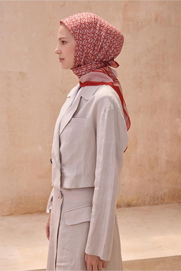 Geometric Pattern Pomegranate Flower Premium Soft Scarf 12 - 18
