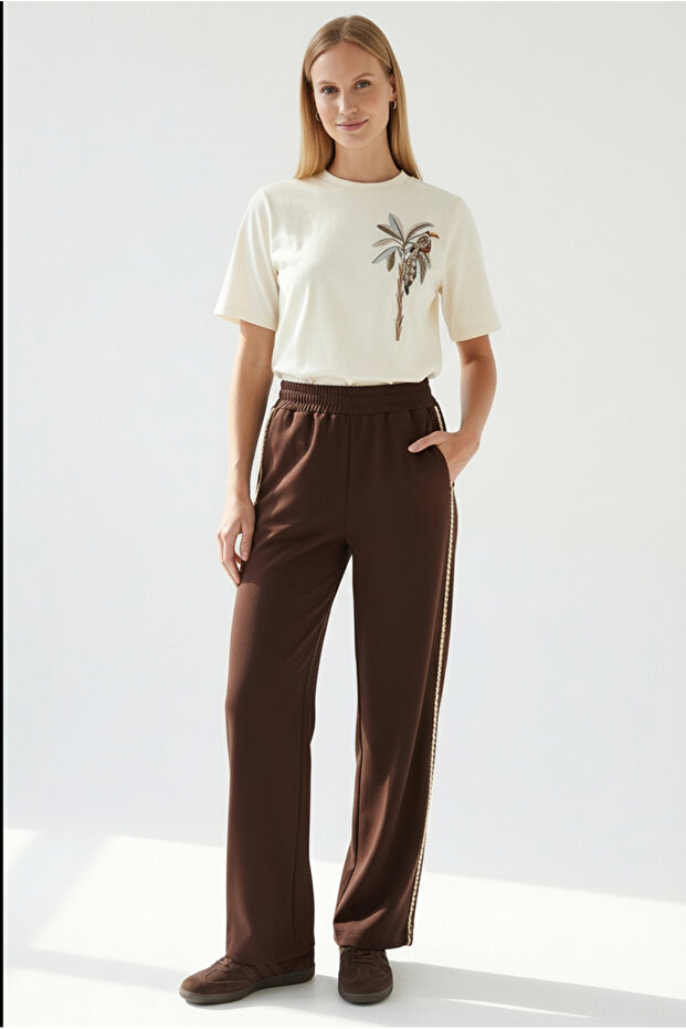 Yanları Şeritli Bağcıklı Regular Örme Pantolon - 2