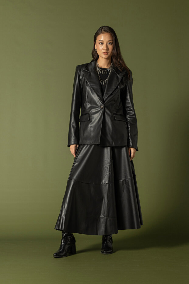 One button leather blazer - 1