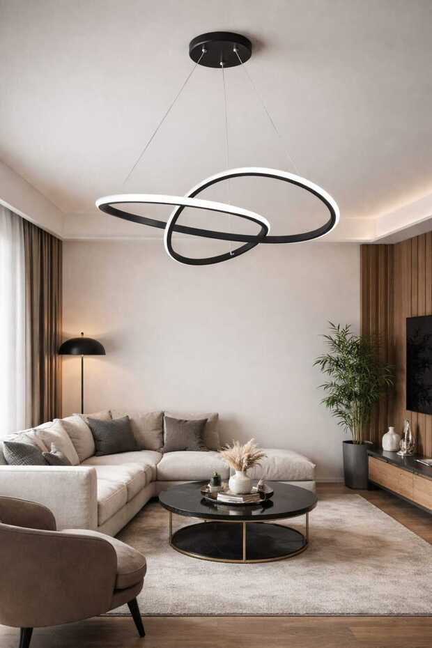 Modern Kar Çiçeği 2'li Halka LED Sarkıt Avize - 2