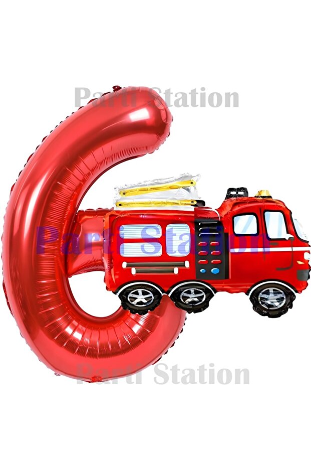 Fireman Fire Department Concept 6 Year Old Red Foil Number Balloon Set