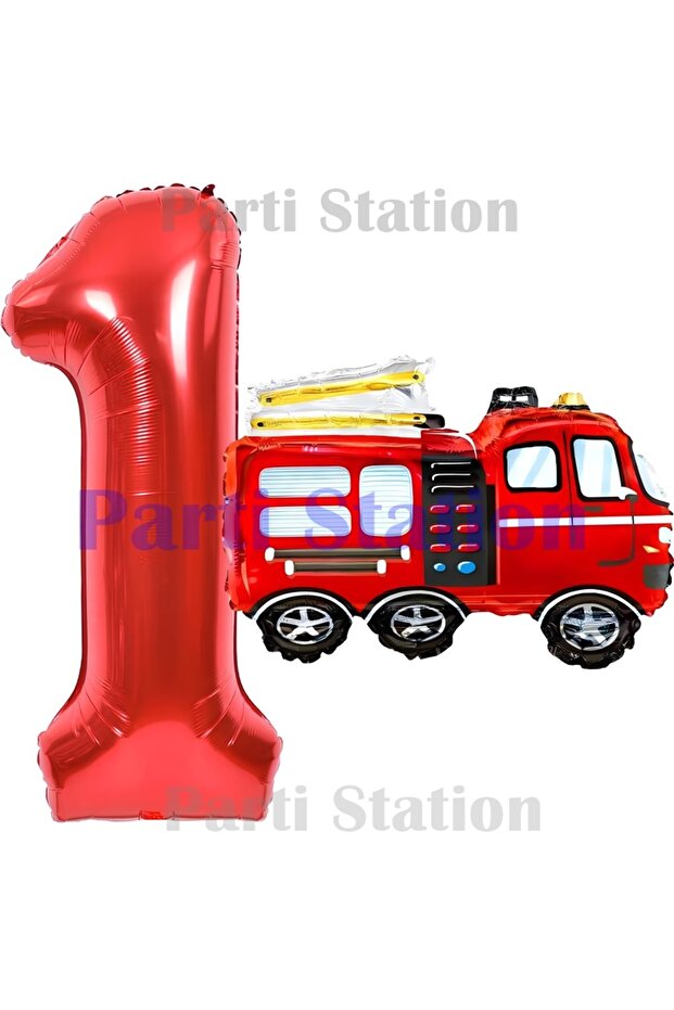 Fireman Fire Department Concept 1 Year Old Red Foil Number Balloon Set