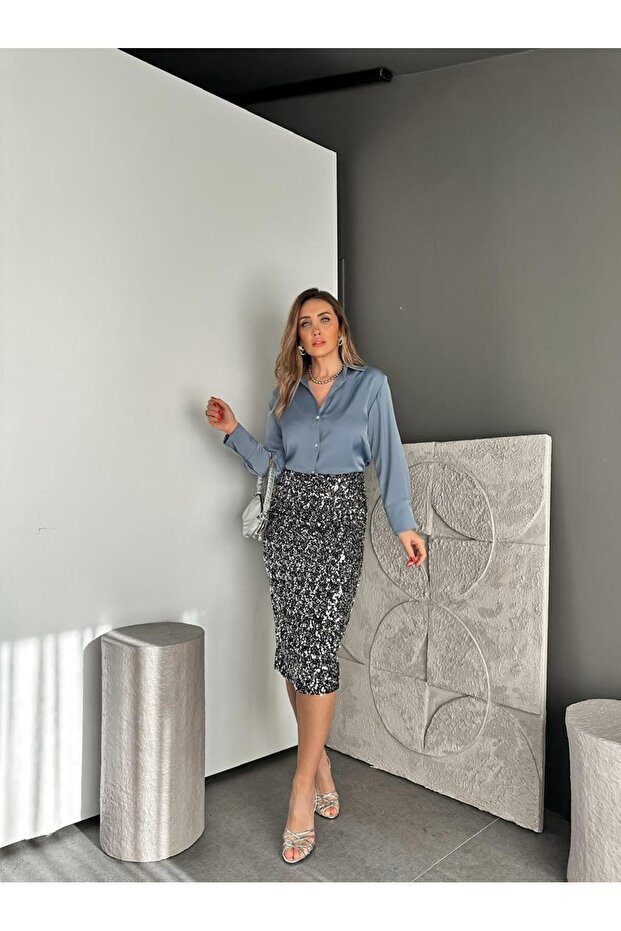 Gümüş Pullu Kalem Etek - 7