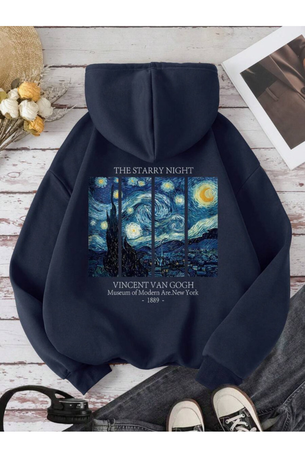 Unisex Men/Women Van Gogh Starry Sky Printed Oversized Hooded Sweatshirt