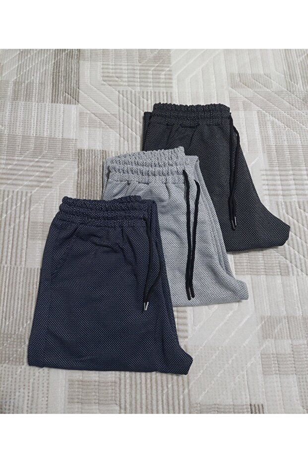 3-Piece Unisex Regular Black Gray Navy Ribbed Hem Sweatpants