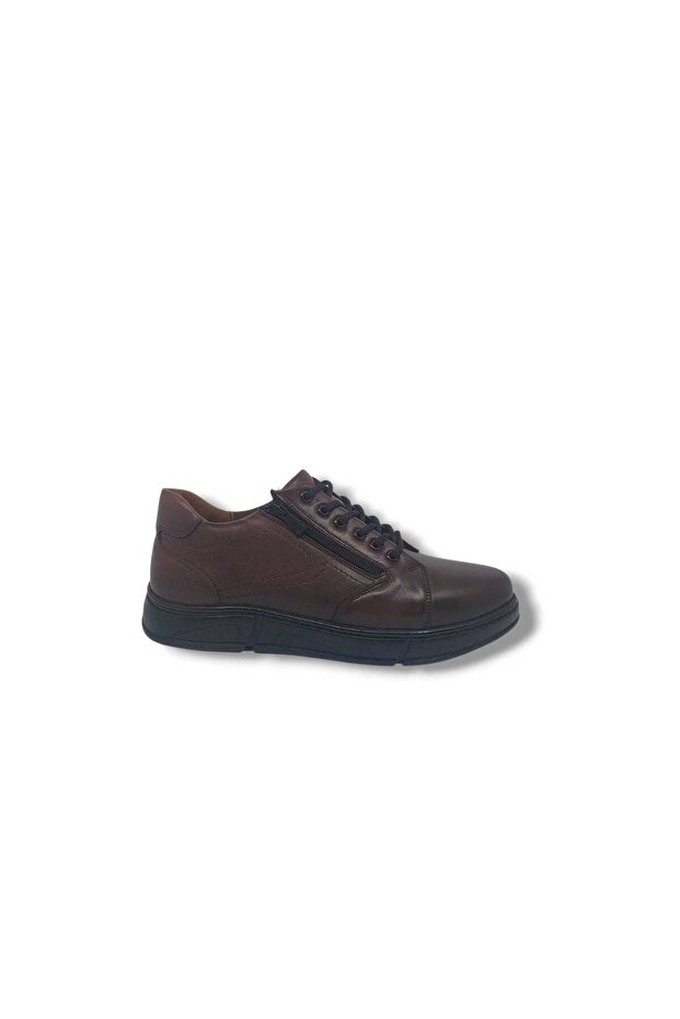 Modesa 165 Men's Brown Lace-Up Zippered Genuine Leather Rubber Sole Shoes