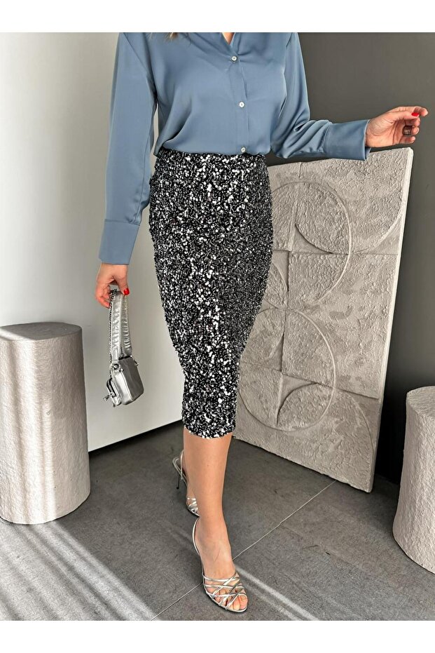 Gümüş Pullu Kalem Etek - 6