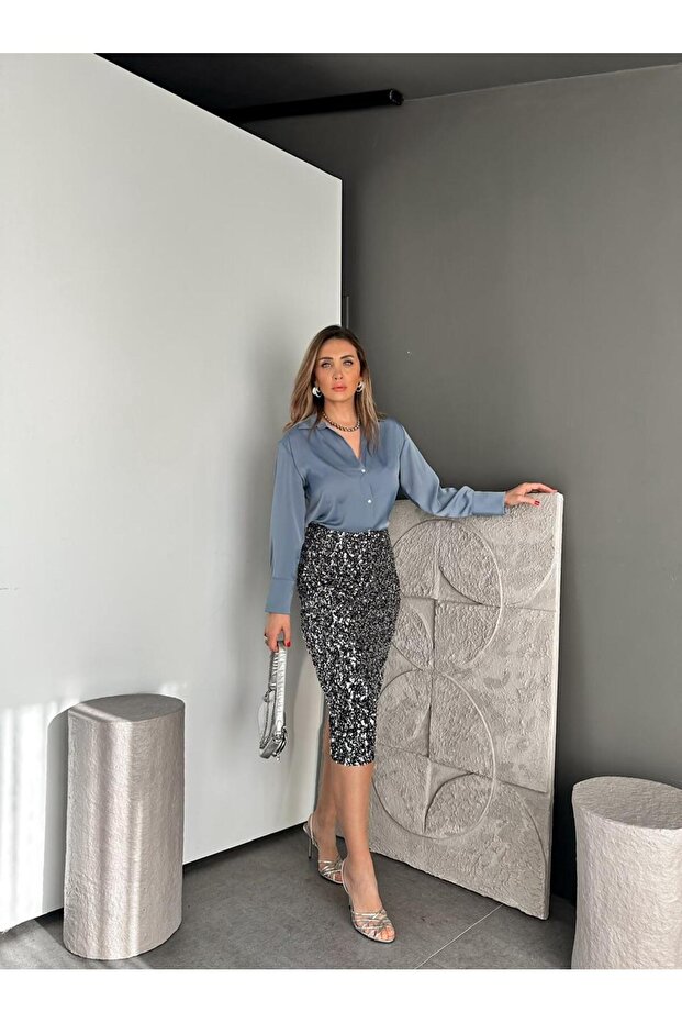 Gümüş Pullu Kalem Etek - 5