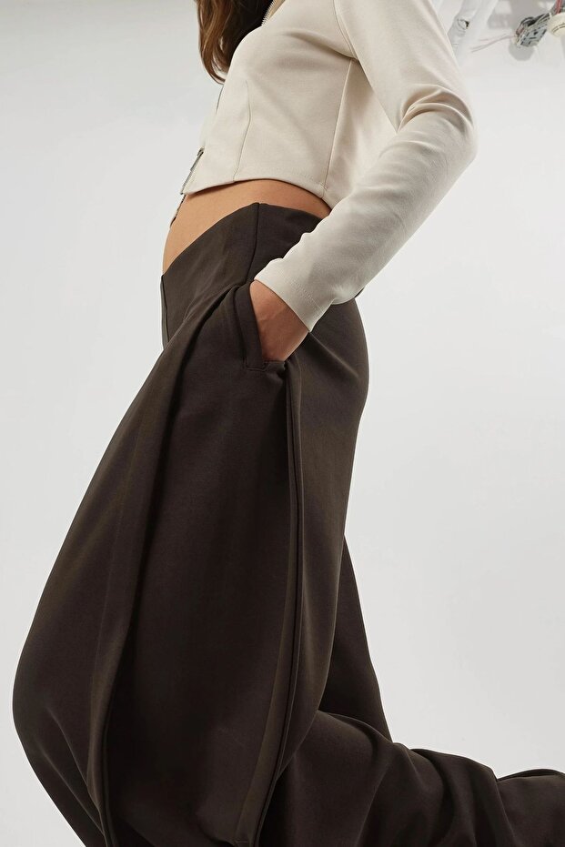 BUSEM Geniş Paça Pileli Pantolon - 5