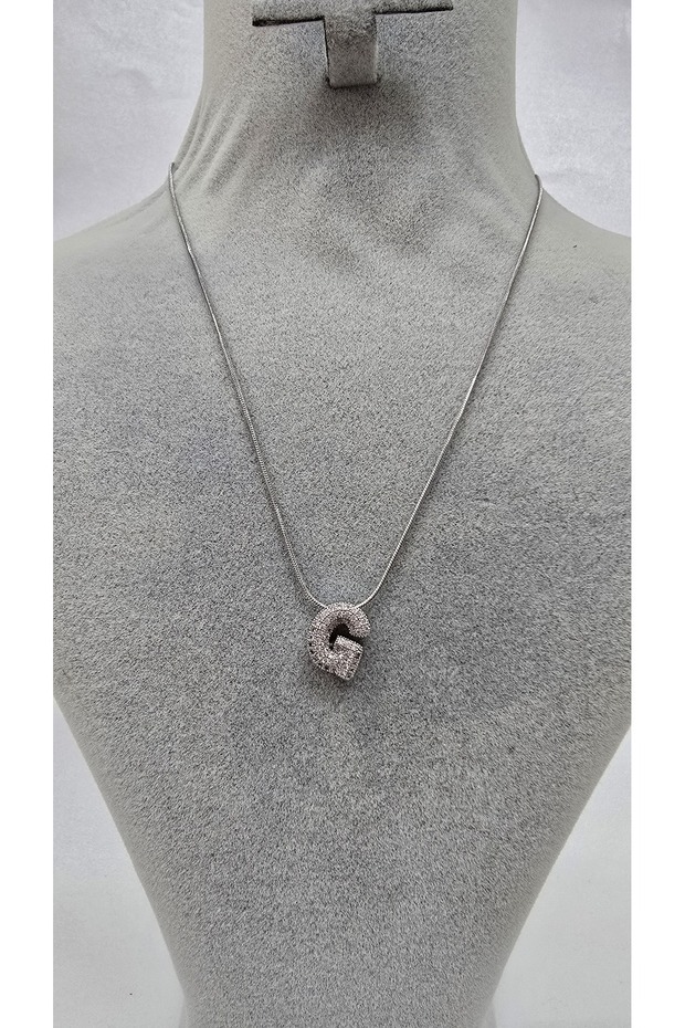 Stainless Steel Gold Color Zircon Stone Small Letter Necklace -G- Letter