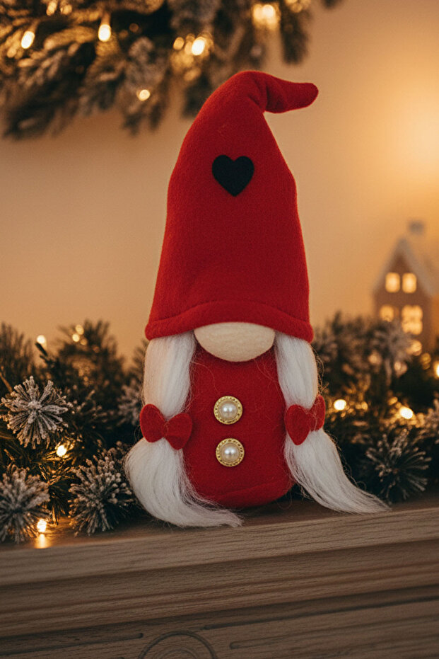 Christmas Gift Plush Elf Dwarf Figure with Red Heart 30 cm Object Decorative New Year Ornament Figurine