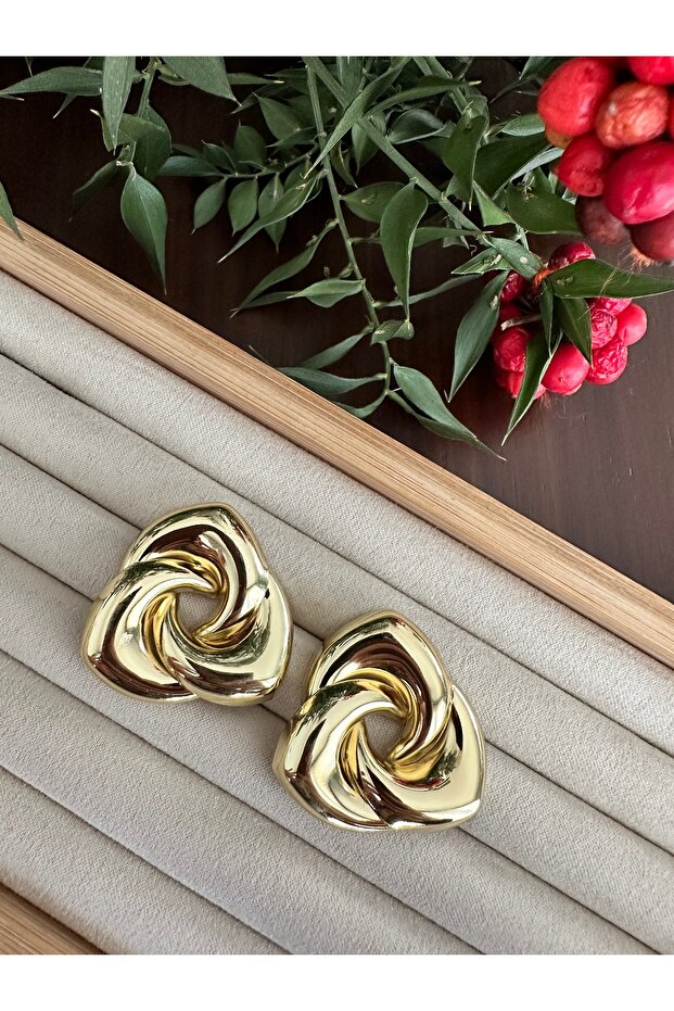 Gold Triangle Loop Earrings - 2