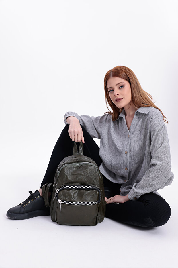 حقيبة ظهر من الجلد المغسول من سويفيا مكونة من 4 أقسام - 3