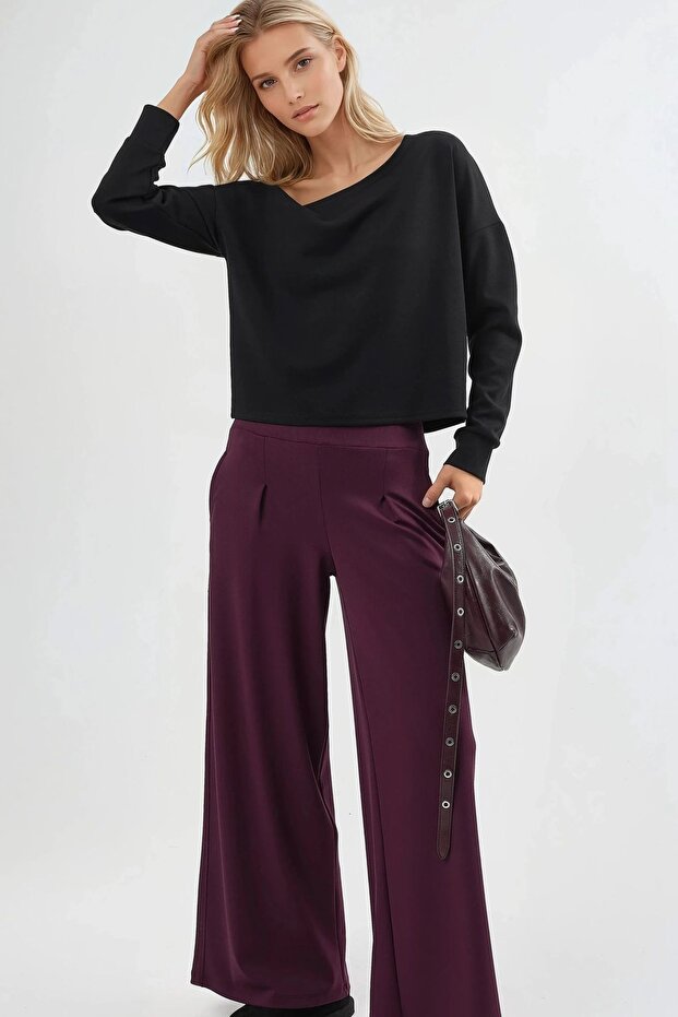 BUSEM Lastik Bel Geniş Paça Pantolon - 4