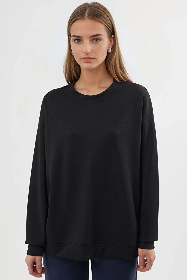 BUSEM Rahat Kesim Bisiklet Yaka Örme Sweatshirt - 7