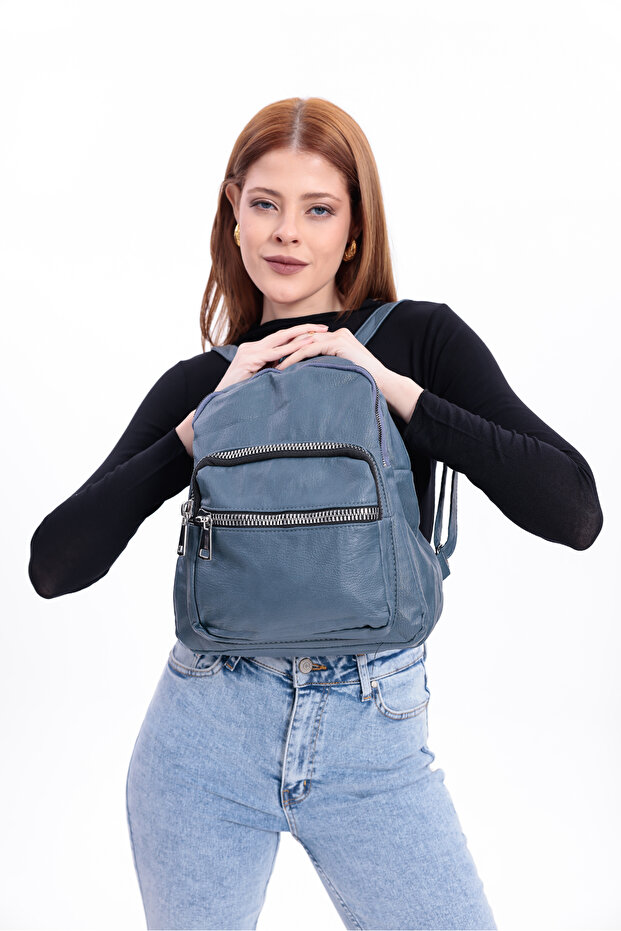 حقيبة ظهر من الجلد المغسول من سويفيا مكونة من 4 أقسام - 5