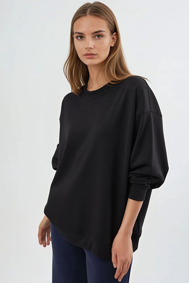 BUSEM Rahat Kesim Bisiklet Yaka Örme Sweatshirt - 2