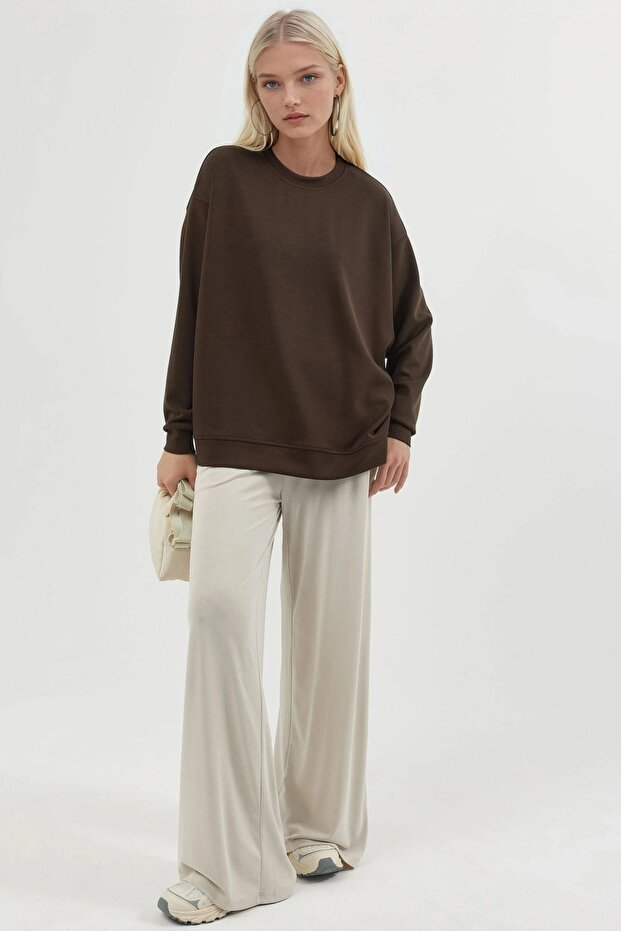 BUSEM Rahat Kesim Bisiklet Yaka Örme Sweatshirt - 5