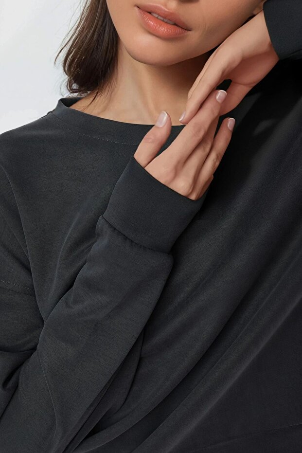 BUSEM Rahat Kesim Bisiklet Yaka Modal Sweatshirt - 6