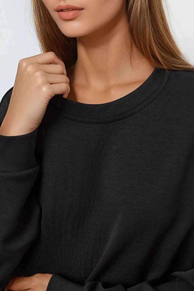 BUSEM Rahat Kesim Bisiklet Yaka Örme Sweatshirt - 6