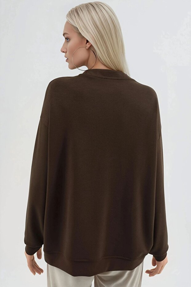 BUSEM Rahat Kesim Bisiklet Yaka Örme Sweatshirt - 3