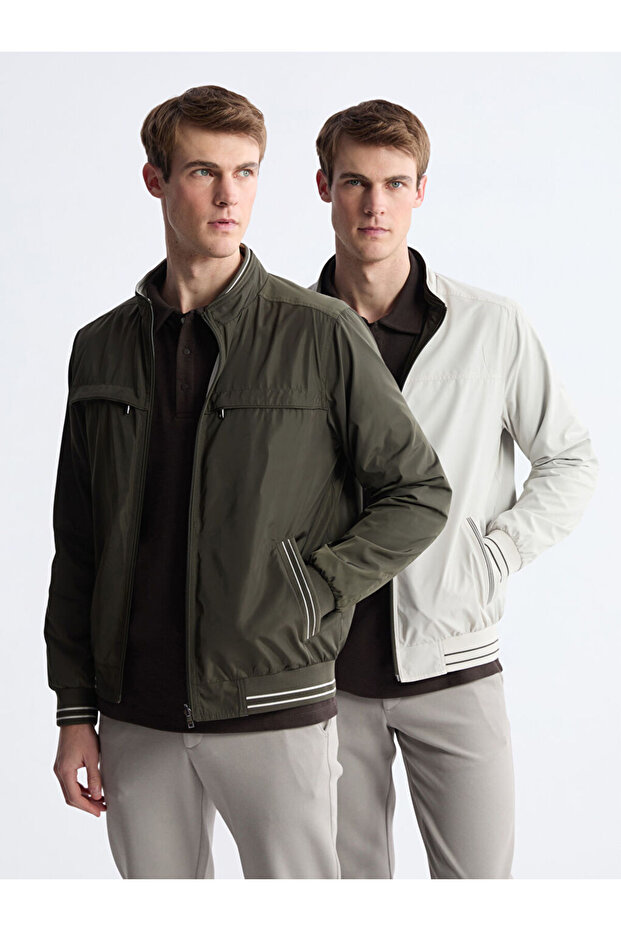 Khaki Standard Mold Stand Collar Men's Coat