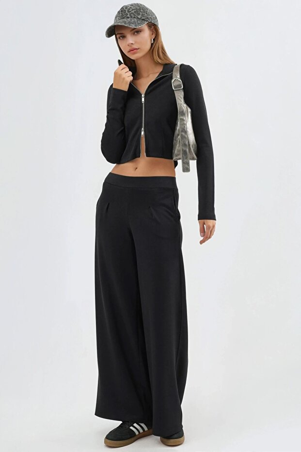 BUSEM Lastik Bel Geniş Paça Pantolon - 4