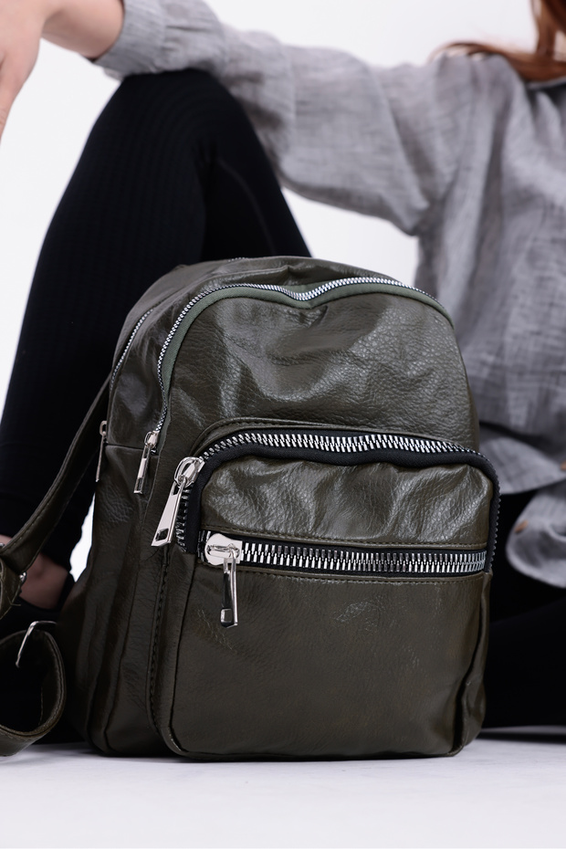 حقيبة ظهر من الجلد المغسول من سويفيا مكونة من 4 أقسام - 7