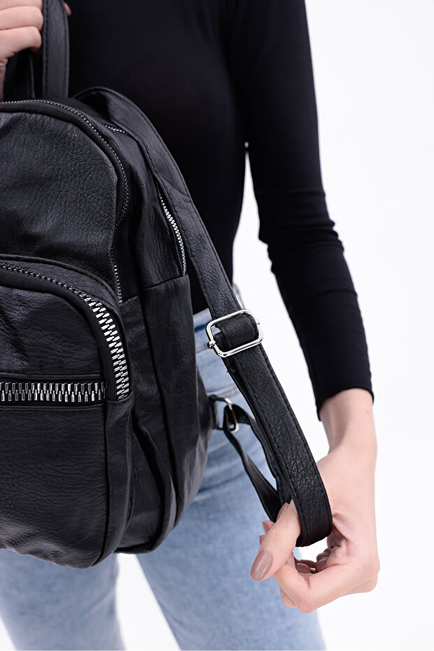 حقيبة ظهر من الجلد المغسول من سويفيا مكونة من 4 أقسام - 8