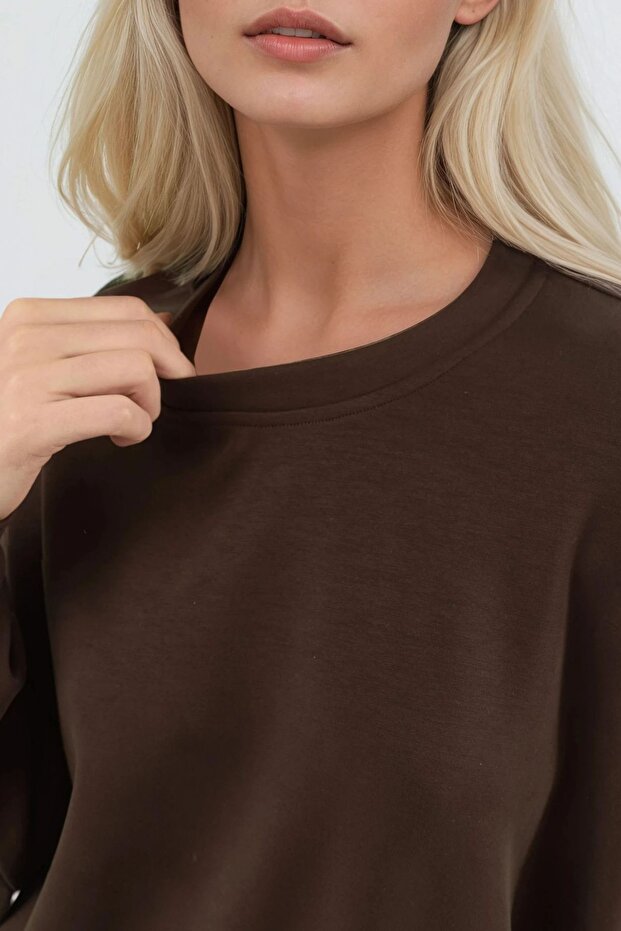 BUSEM Rahat Kesim Bisiklet Yaka Örme Sweatshirt - 6