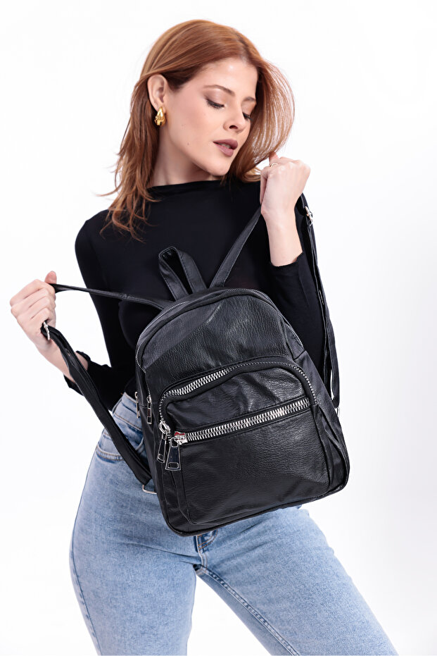 حقيبة ظهر من الجلد المغسول من سويفيا مكونة من 4 أقسام - 1