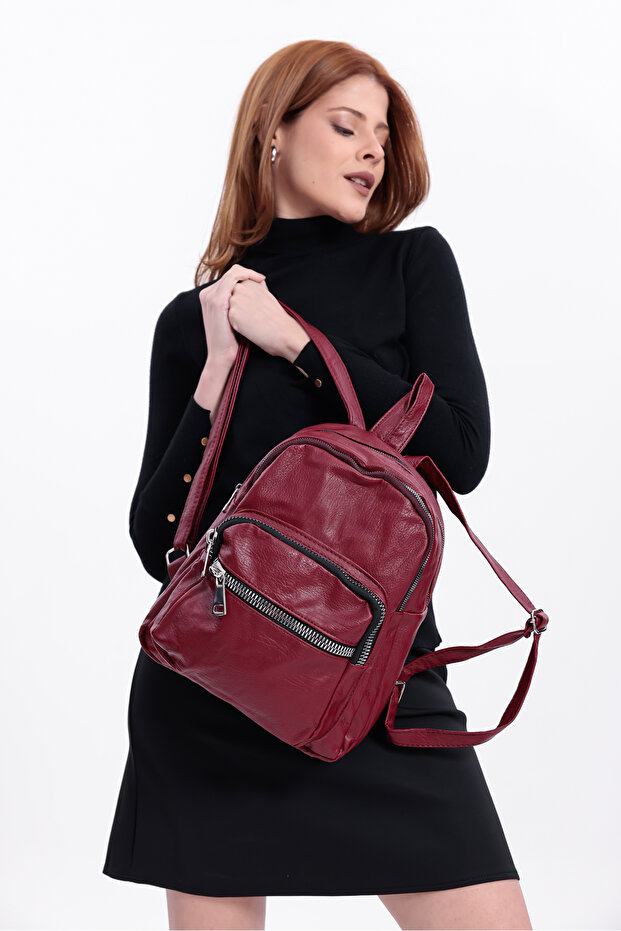 حقيبة ظهر من الجلد المغسول من سويفيا مكونة من 4 أقسام - 6