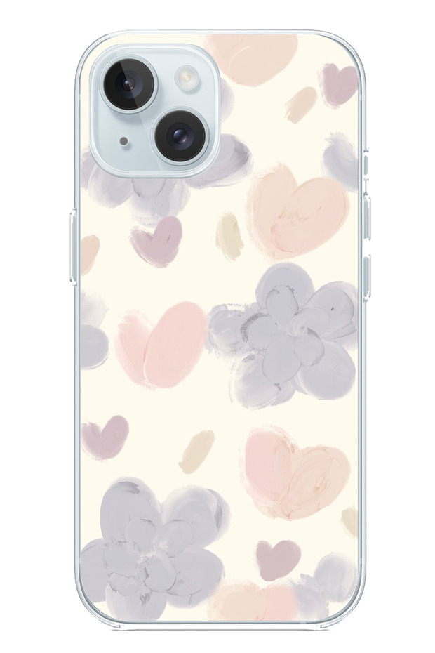 حافظة سيليكون متوافقة مع هاتف iPhone 15 من نوع Pastel Paint Garden Flower and Heart مطبوع