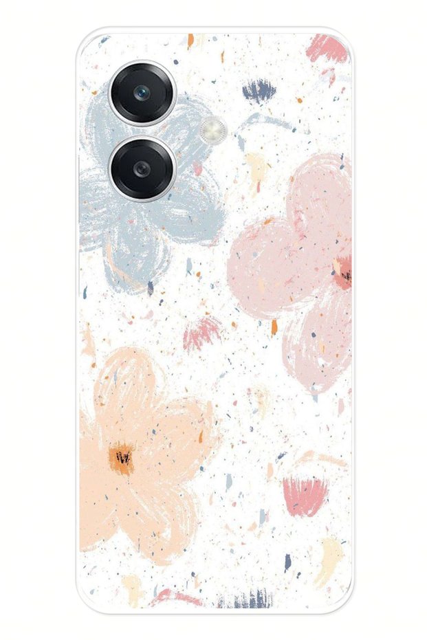 Printed Silicone Case with Pastel Abstract Flower and Smudge Pattern Compatible with Oppo A3