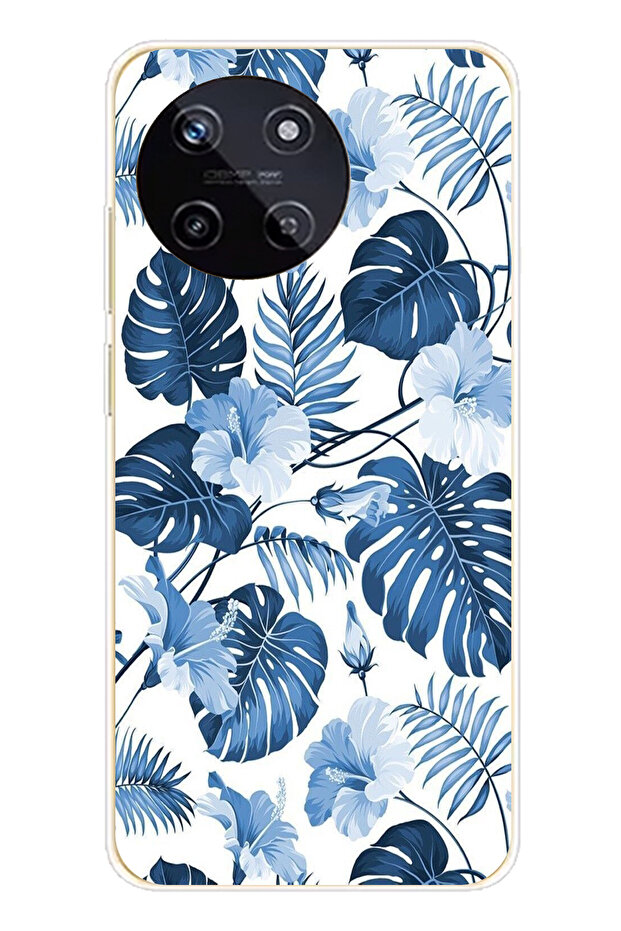 حافظة سيليكون مطبوع متوافقة مع هاتف Realme 11 4G بنمط أوراق الشجر الزرقاء والزهور - 1